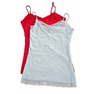 Charlotte Russe Lace Trim Cami Lot 2 Womens Large Y2K Coquette Babydoll Layering